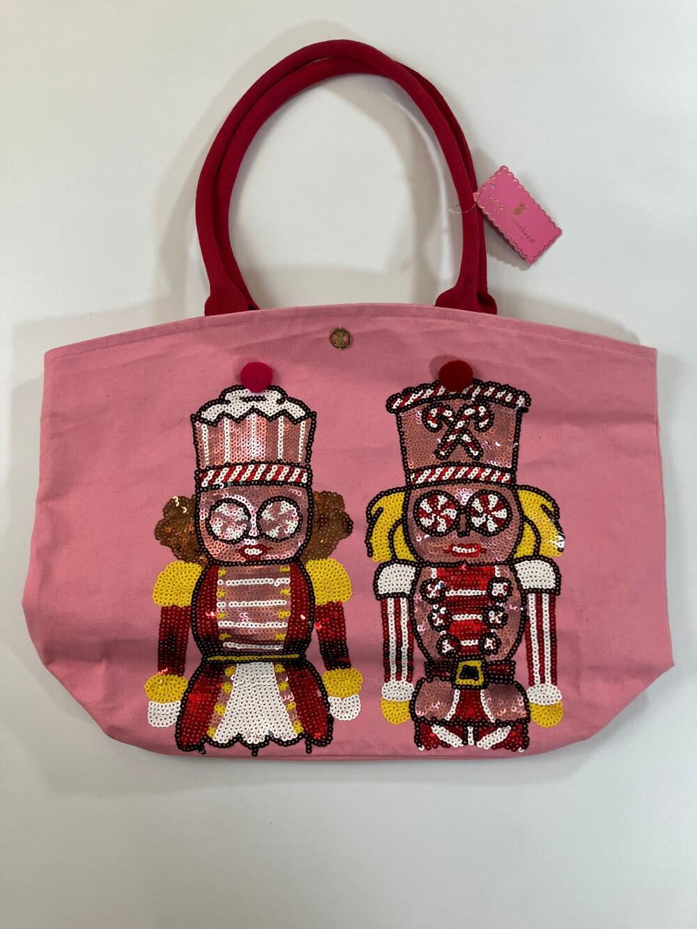 Simply Southern Sweet Cracker Nutcracker Tote Bag Pink Sequin Christmas NWT